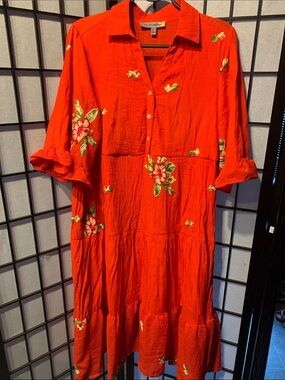 Figueroa & Flower Orange Floral Button-Front Tiered Dress Size L